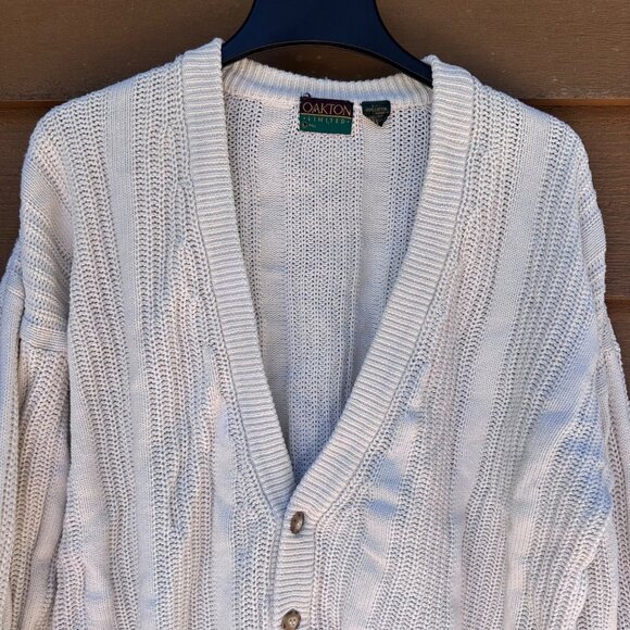 Vintage Oakton Limited L Tall White 100% Cotton Button-Up Cardigan Sweater With - Picture 3 of 6